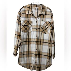 Just Be Tan and Black Plaid Utility Jacket